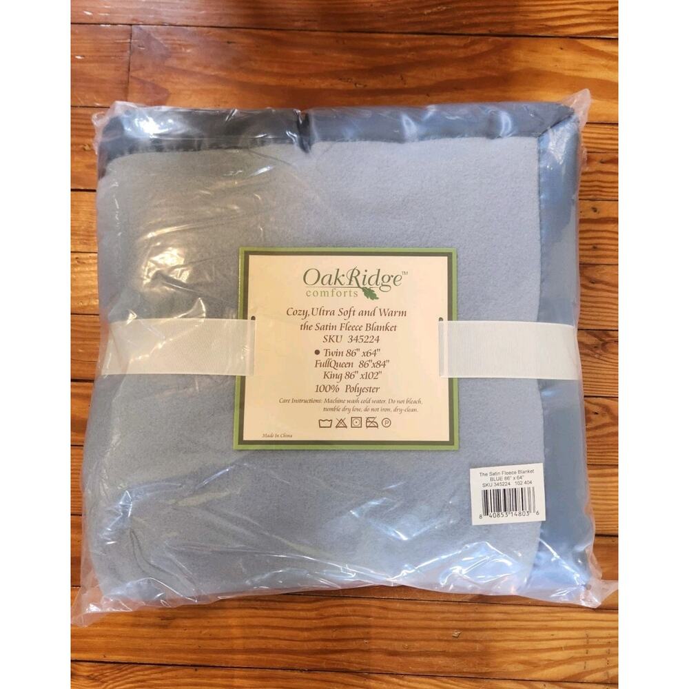 Oak Ridge Satin Fleece Blanket Baby Blue Burgundy Satin Trim Twin 64x86